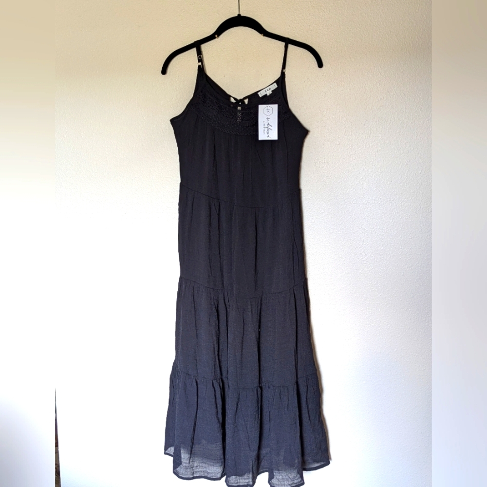 NWT E&M Black Summer Dress With Crochet Accents Size S